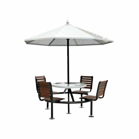 PARIS SITE FURNISHINGS PSF Sombra 40'' Round Surface Mount Perforated Steel Picnic Table with 4 Attached Brown Chairs 969SOMBPL4